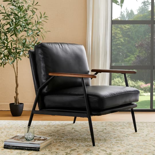 Glitzhome® 28" Modern Black Faux Leather Accent Armchair